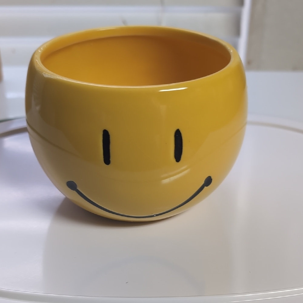 Yellow Smiley Face Ceramic Planter
